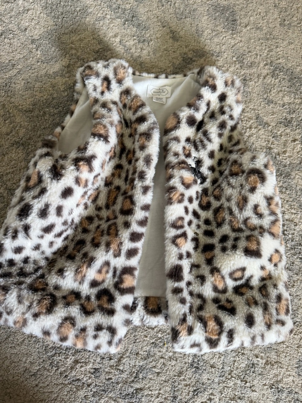 Mud Pie Cream Faux Fur Leopard Vest with Brown Spots